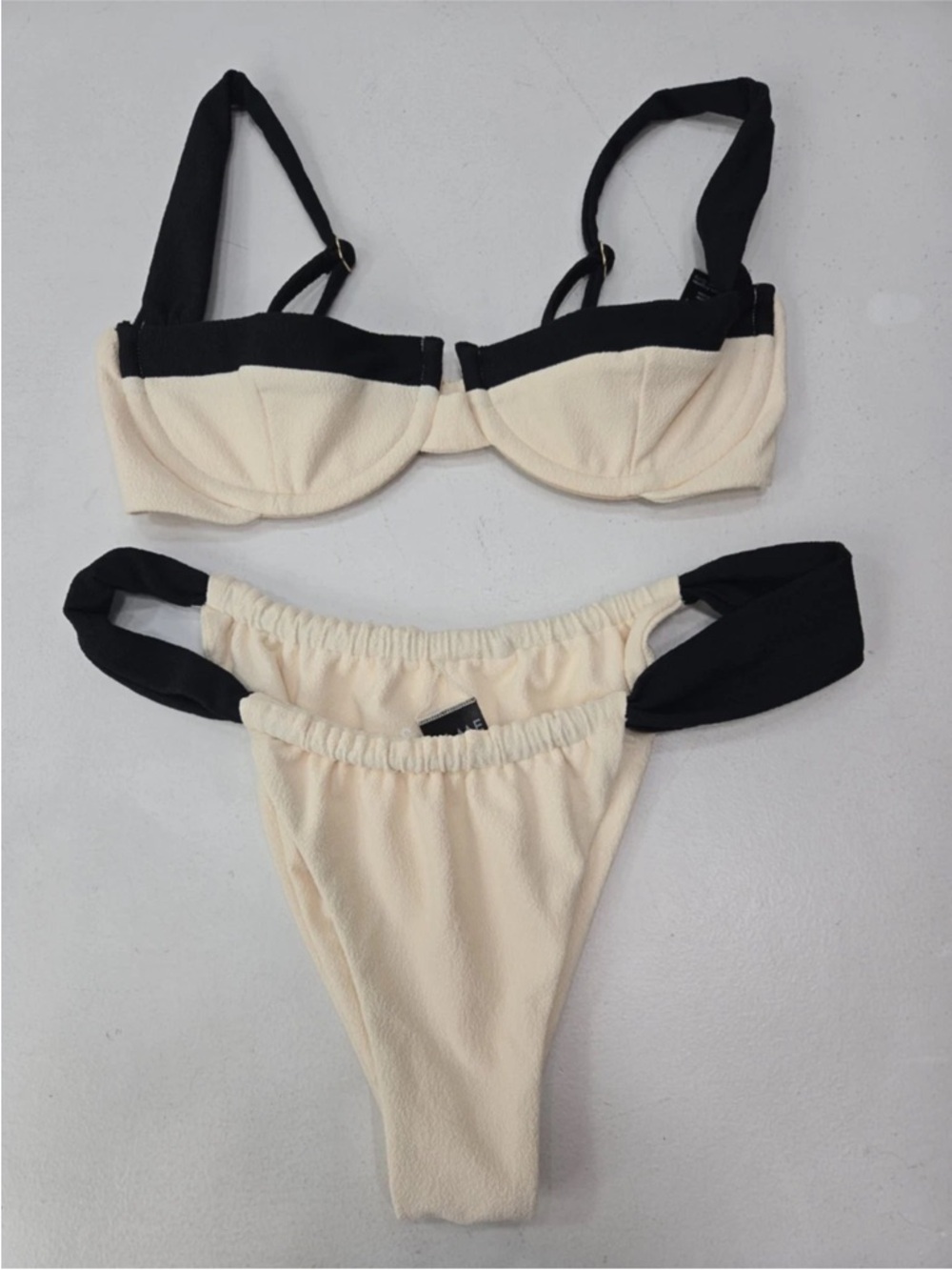 Cream & Black Two-Piece Bikini Set - Women's Swim